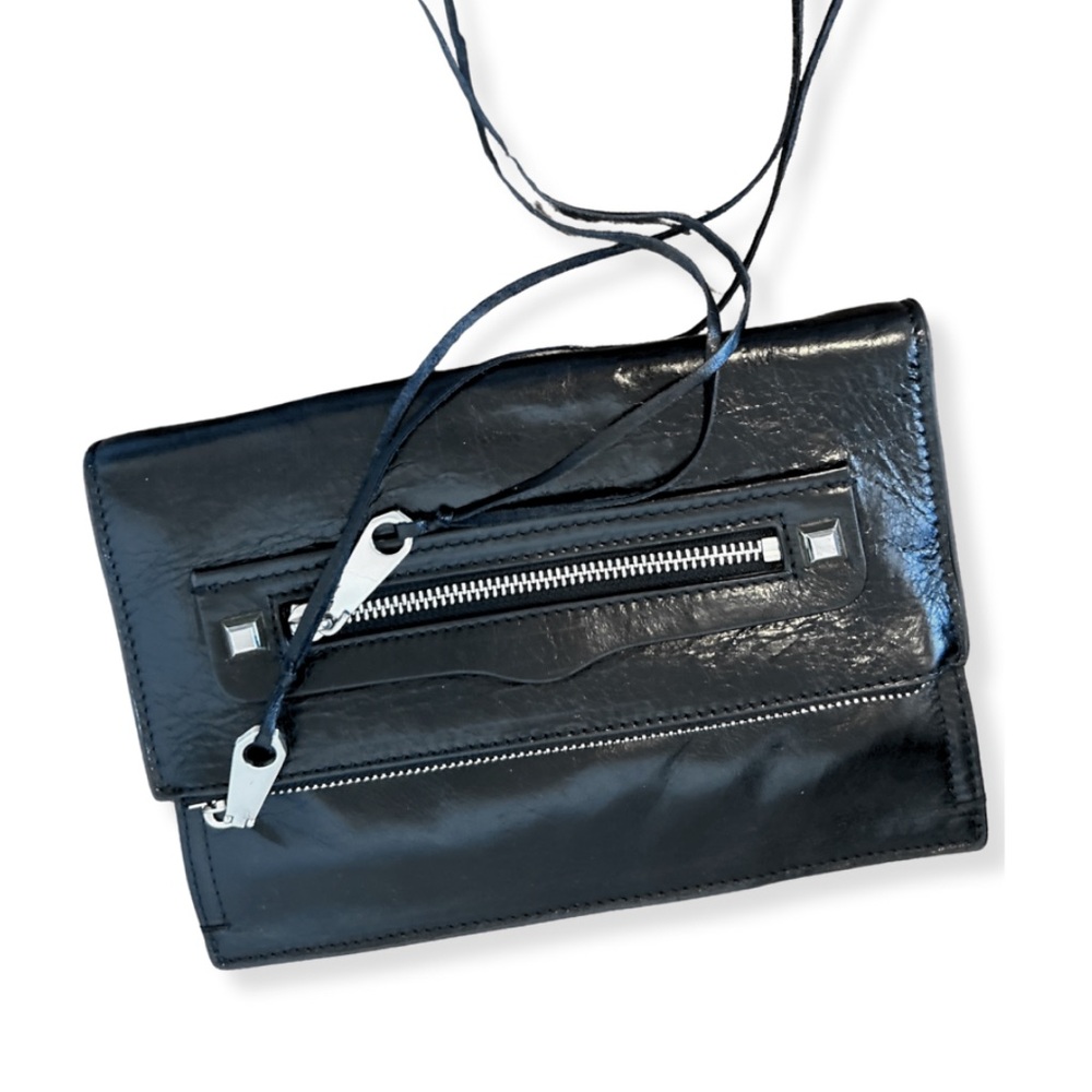 Rebecca Minkoff Small Regan Clutch- Black Patent Leather, Silver Hardware